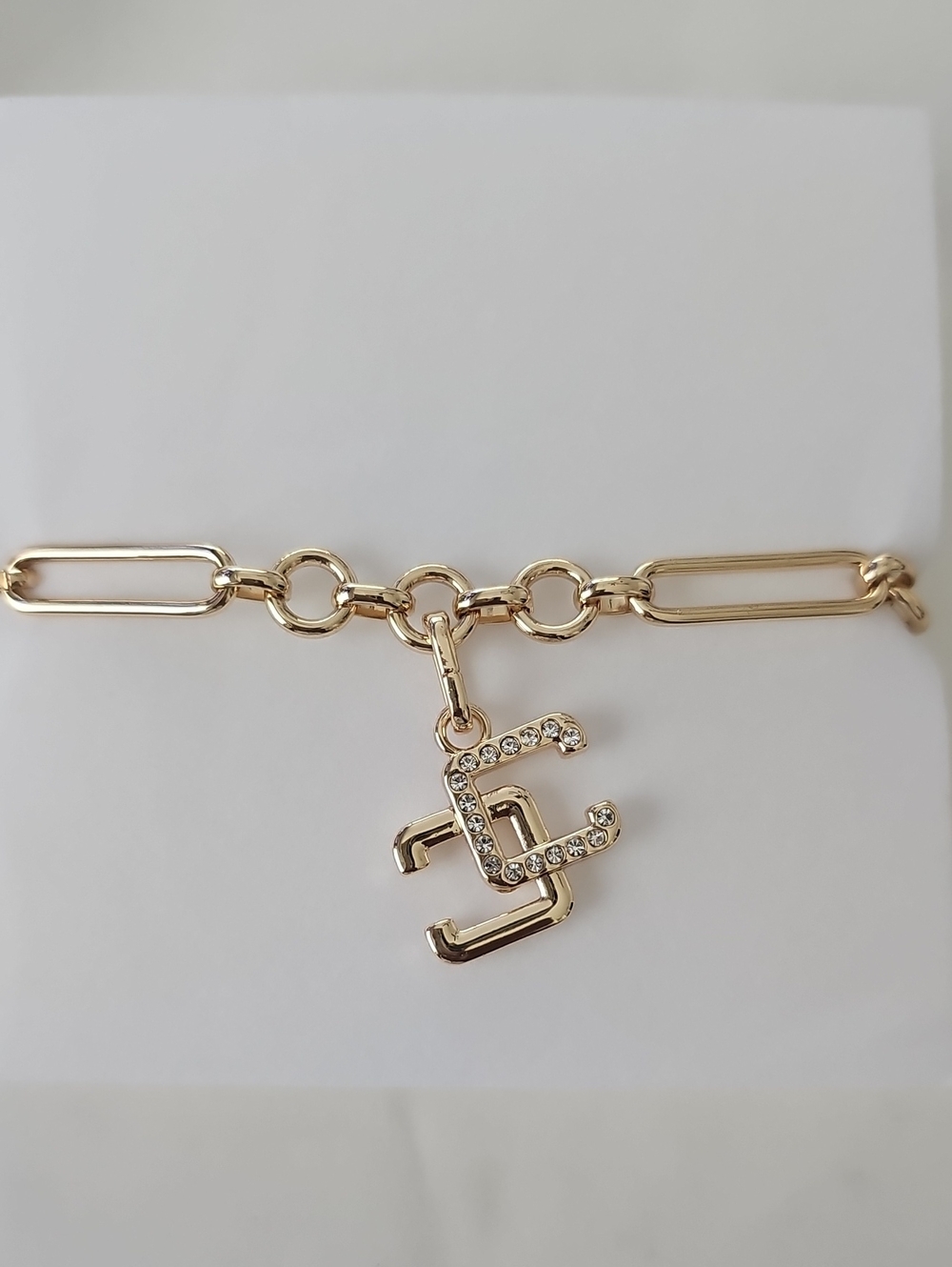 Gold Chain Bracelet with Crystal Double-C Pendant - Picture 2 of 4